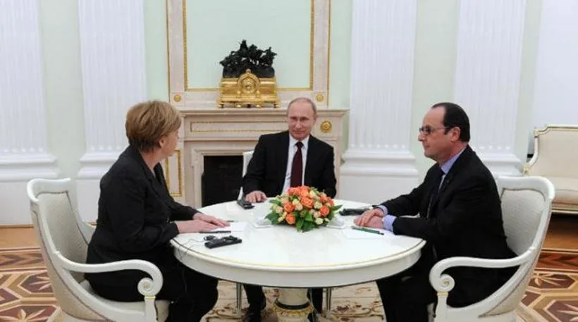 Σύμφωνα με ανακοίνωση του Κρεμλίνου..Πολύωρο θρίλερ στις συνομιλίες Πούτιν, Μέρκελ και Ολάντ