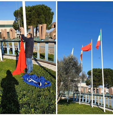 Έξω από Ιταλική Βιομηχανία κατέβασαν τη σημαία της ΕΕ και ύψωσαν της Κίνας
