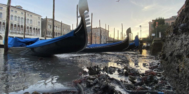 Απόκοσμο θέαμα: Στέρεψαν τα κανάλια της Βενετίας – Γόνδολες άραξαν λόγω άμπωτης στον βυθό [βίντεο]