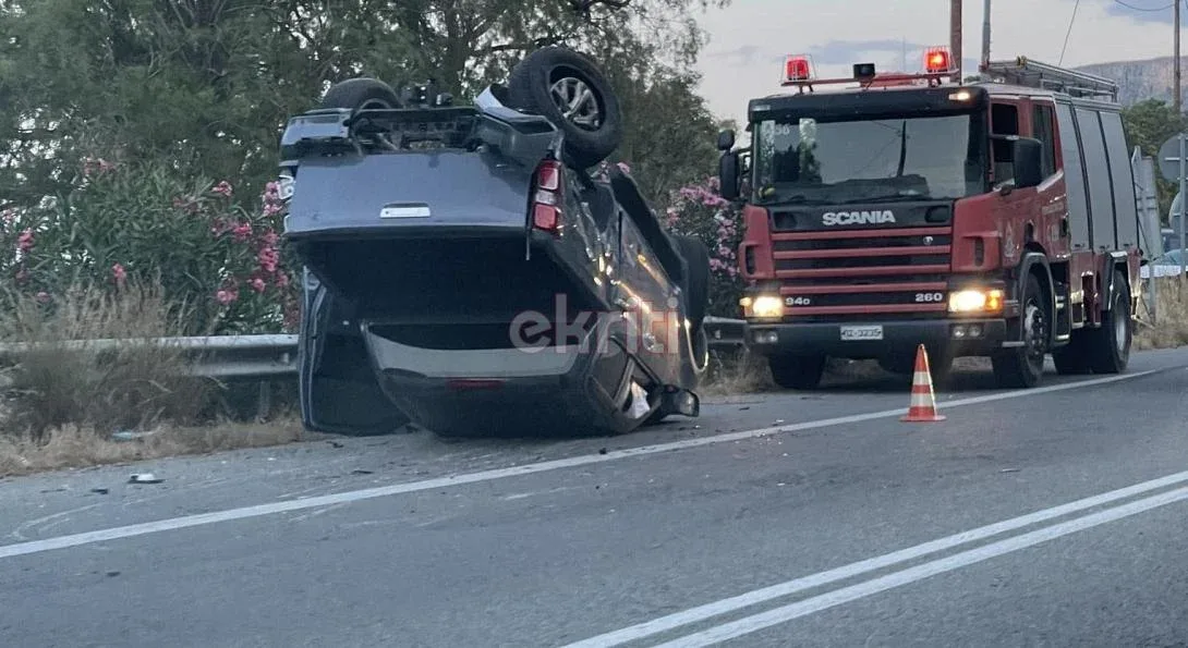 Ηράκλειο: Νέο τροχαίο με ανατροπή αυτοκινήτου στο ΒΟΑΚ(ΦΩΤΟ)