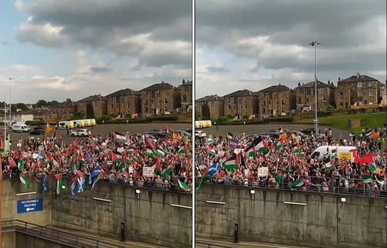 Διαδήλωση στο Hampden Park της Γλασκώβης υπέρ της Παλαιστίνης σε ματς των εθνικών Γυναικών Σκωτίας και Ισραήλ