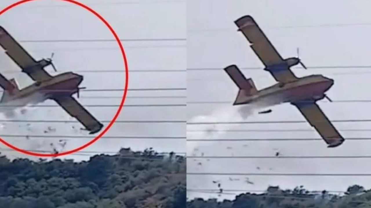 Φωτιά στη Ναυπακτία: Η στιγμή που Canadair ακουμπάει σε δέντρο