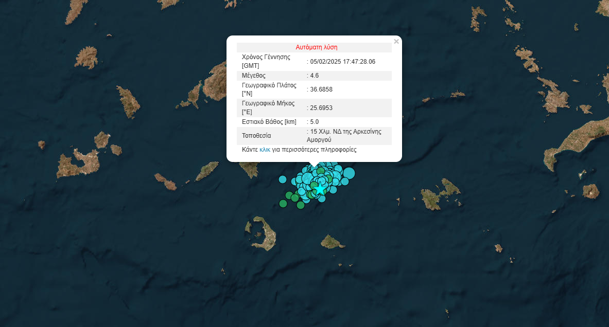 Νέος σεισμός 4,6 Ρίχτερ στην Αμοργό